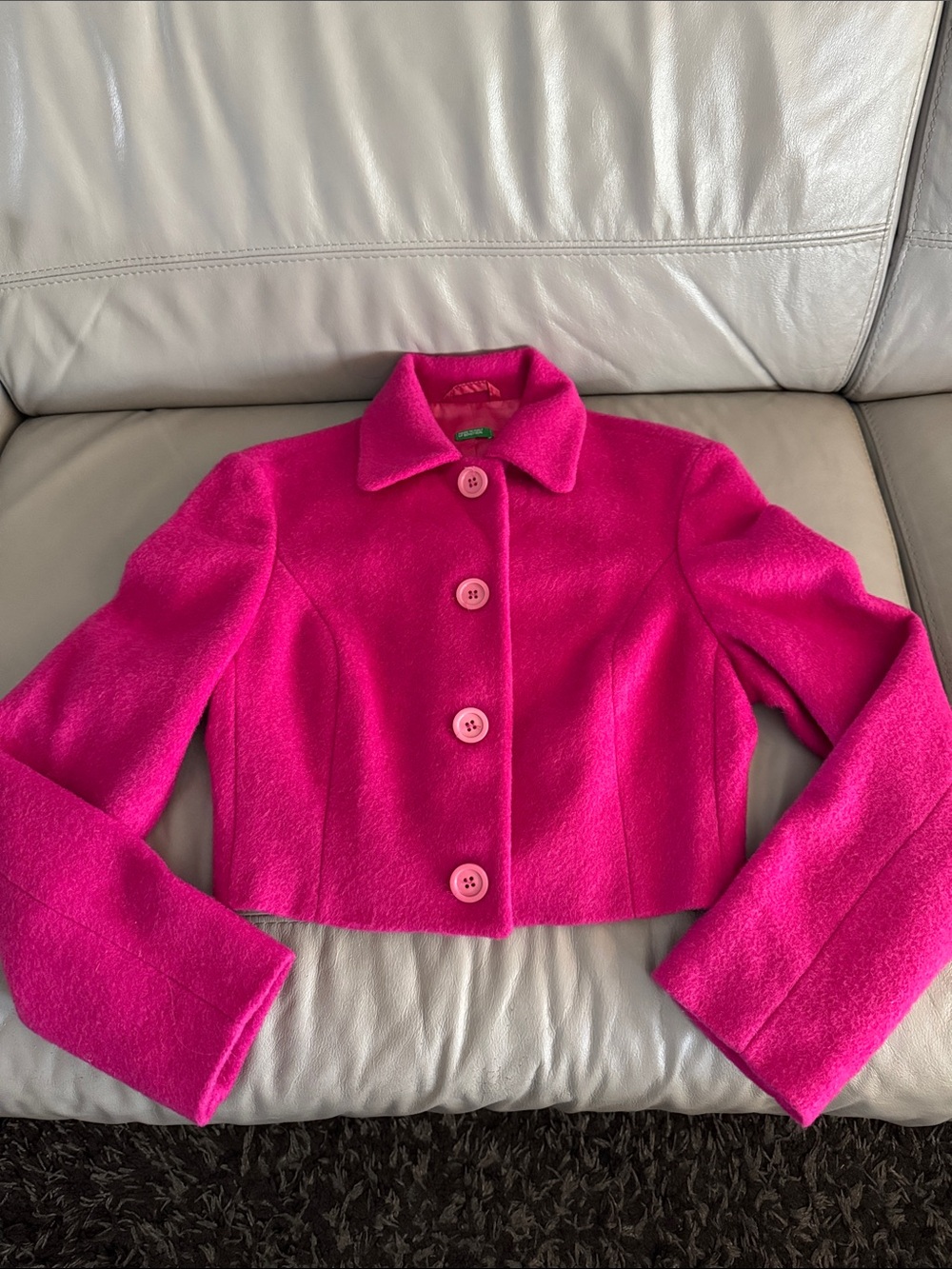 United Colors Of Benetton vintage Pink Cropped Wool Jacket sz 40 Italy